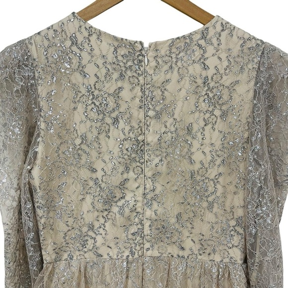 Antonio Melani Born on Fifth Silver Metallic Lace Long Sleeve Tiered Dress NEW - Picture 7 of 14